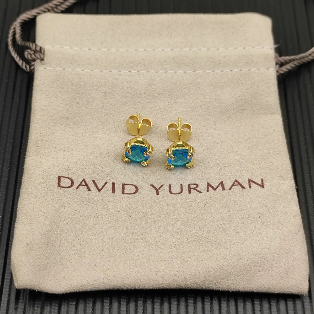 David Yurman Gold-plated Blue Diamond Four-Prong Earrings